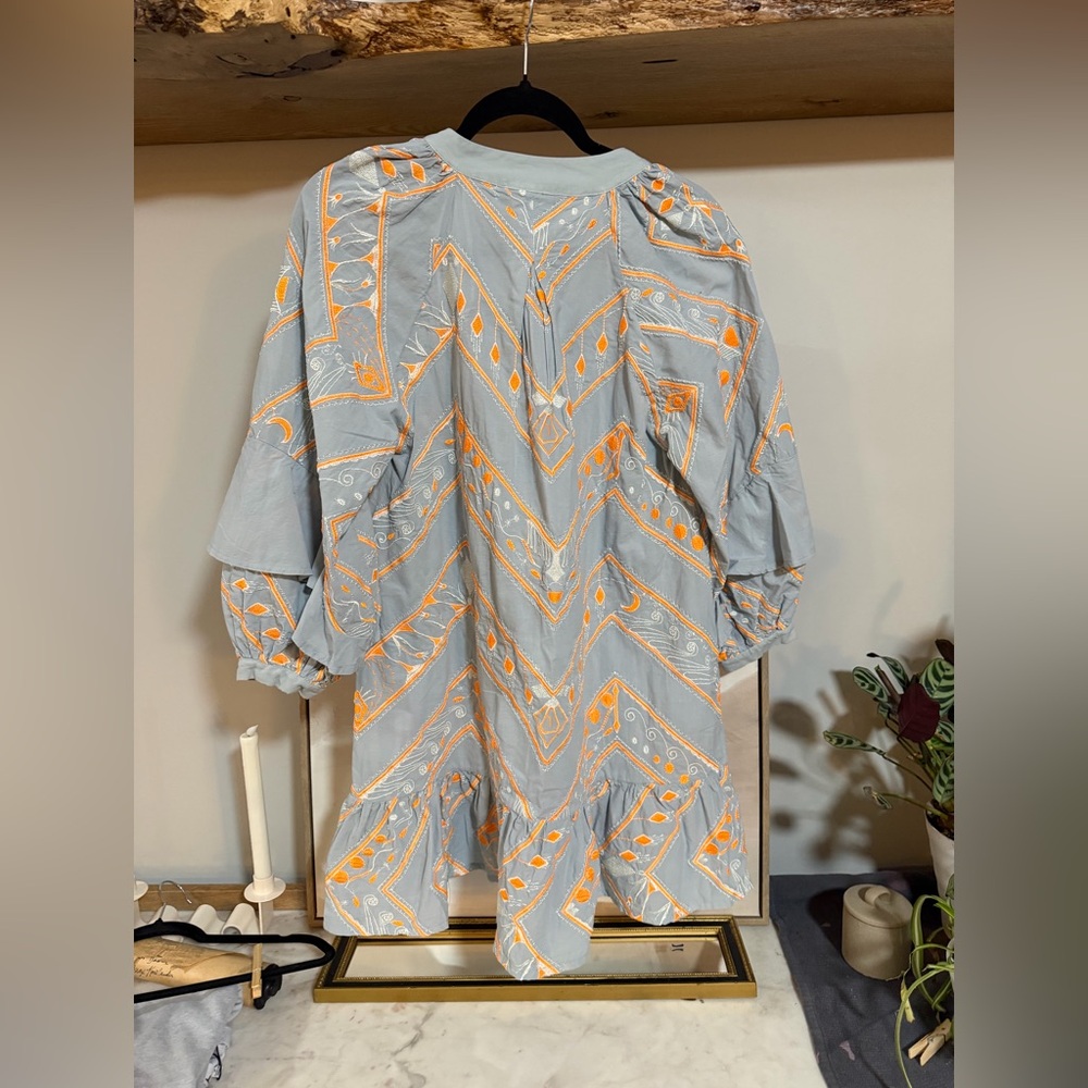 NWT 100% Greek Linen Embroidered Ruffle Mini Dress with Pockets - Aether Concept - Picture 5 of 7